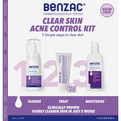 Benzac 3 Step Clear Skin Acne Kit Front